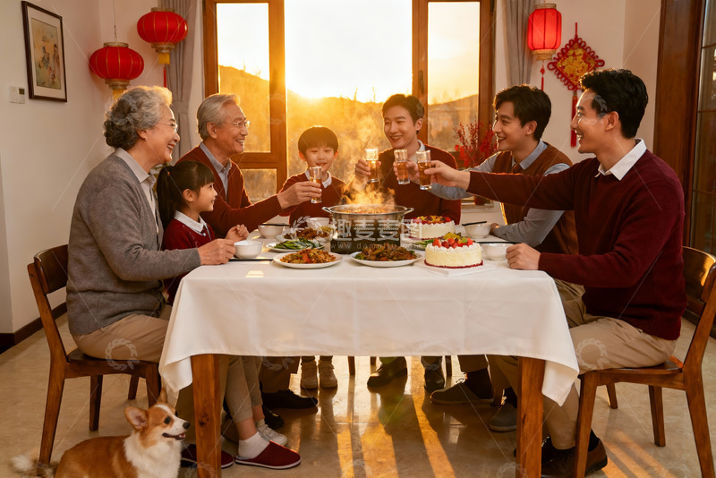 高清大图下载【趣麦麦图】家庭聚餐欢庆团圆时刻