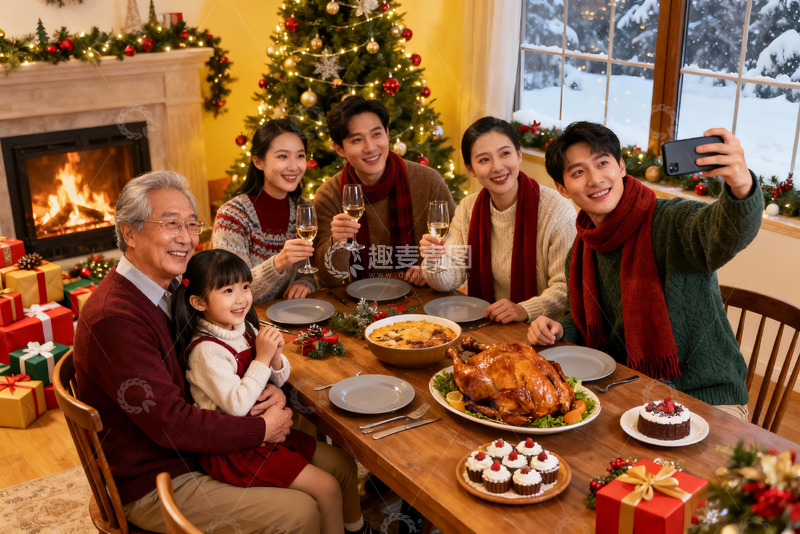 高清大图下载【趣麦麦图】圣诞家庭聚餐合影