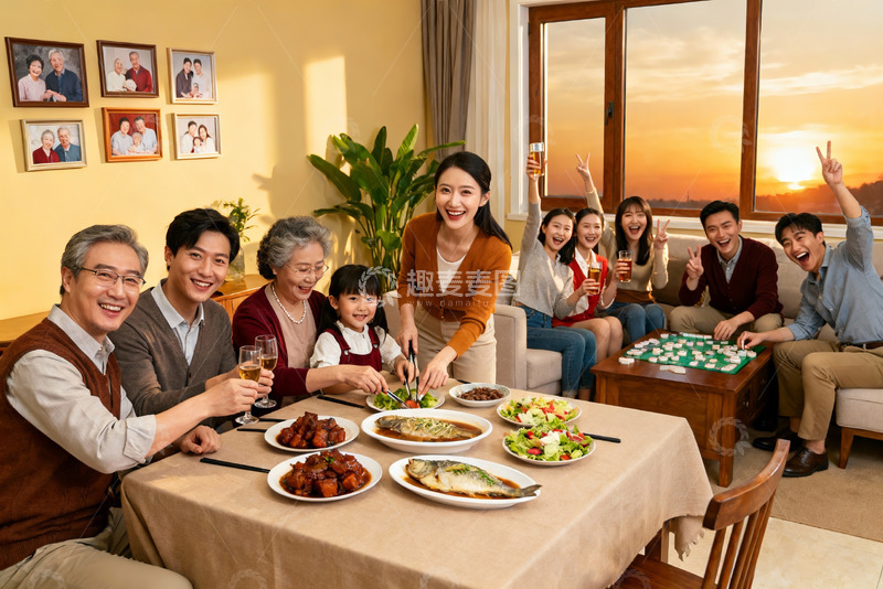 高清大图下载【趣麦麦图】家庭聚餐欢庆时刻