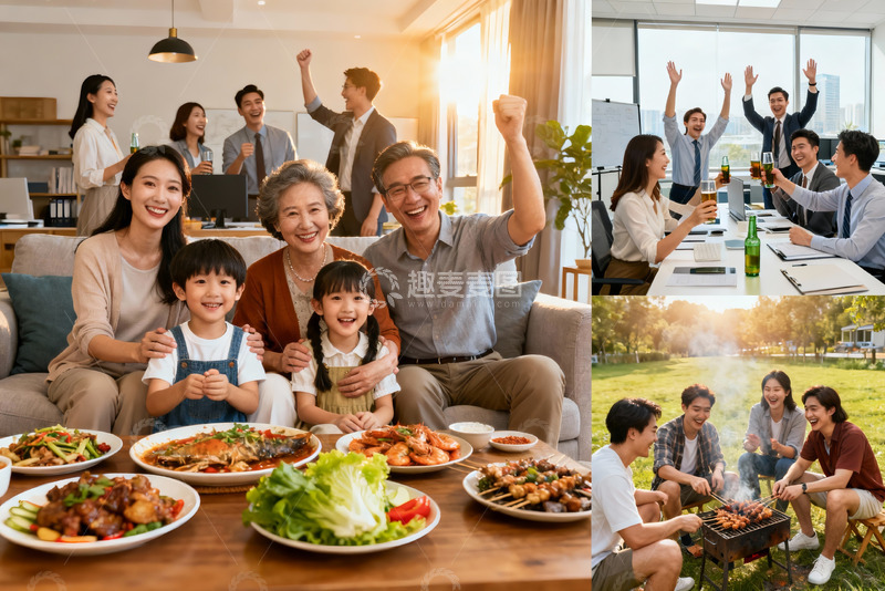 高清大图下载【趣麦麦图】家庭聚会与同事聚餐欢乐场景
