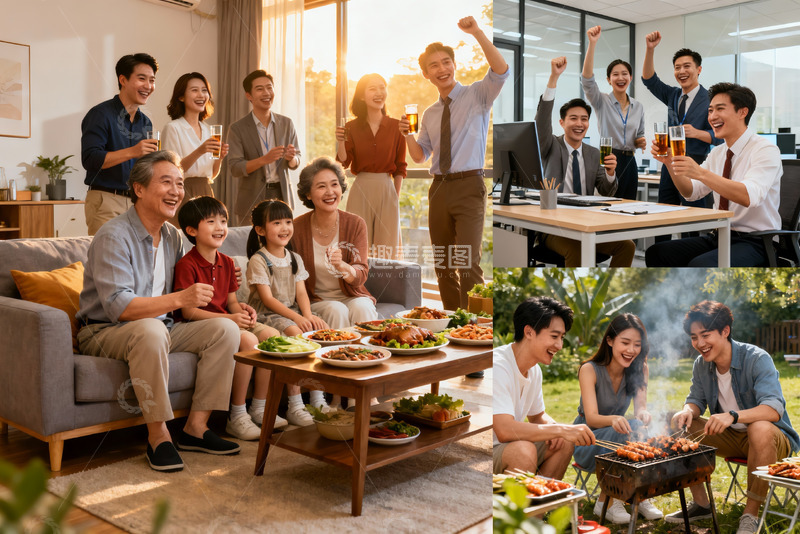 高清大图下载【趣麦麦图】家庭聚会与同事聚餐欢乐场景