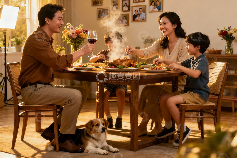 高清大图下载【趣麦麦图】温馨家庭晚餐场景