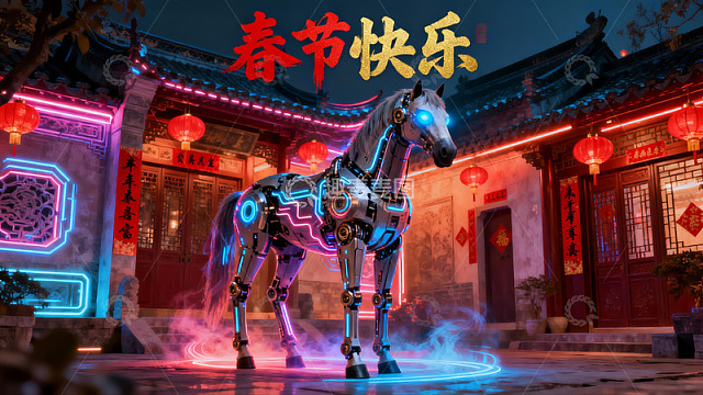 科技骏马迎新春夜景