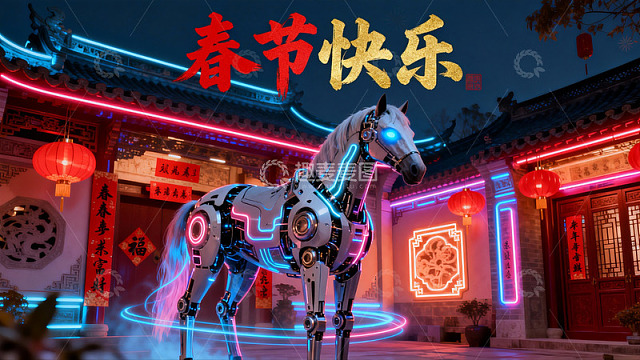 科技骏马迎新春夜景