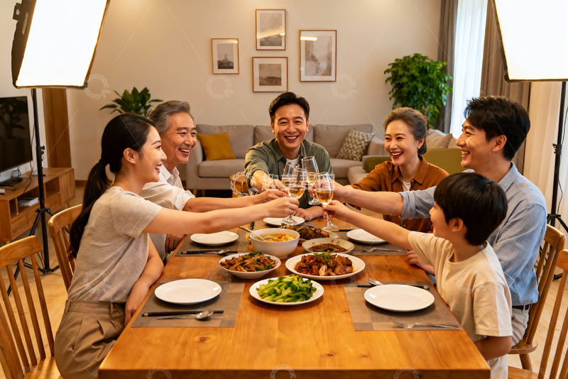 高清大图下载【趣麦麦图】家庭聚餐欢庆时刻