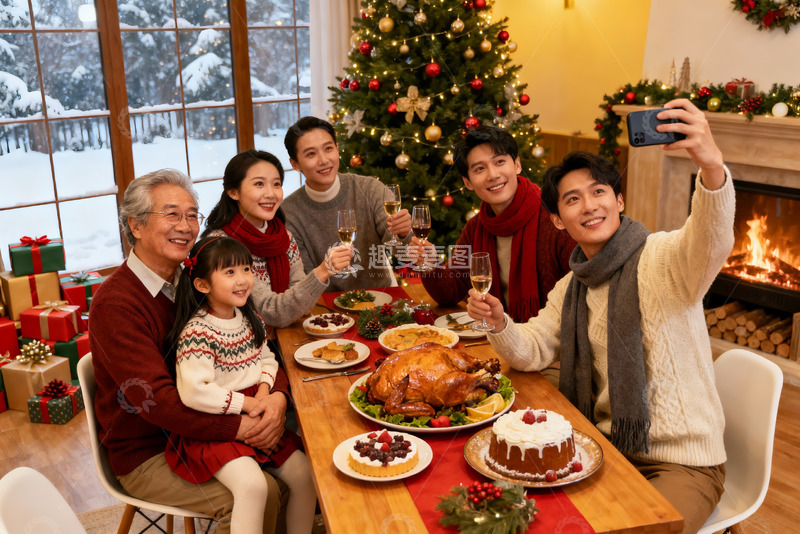 高清大图下载【趣麦麦图】圣诞家庭聚餐合影