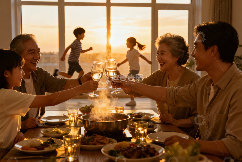 高清大图下载【趣麦麦图】三代同堂晚餐欢聚