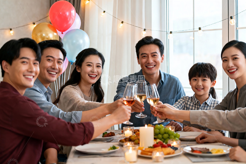 高清大图下载【趣麦麦图】家庭聚餐欢庆时刻