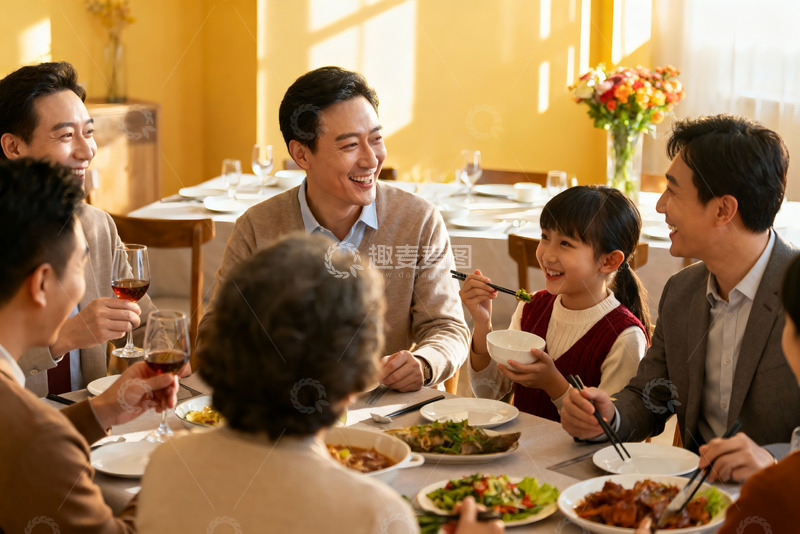 高清大图下载【趣麦麦图】家庭聚餐欢笑场景