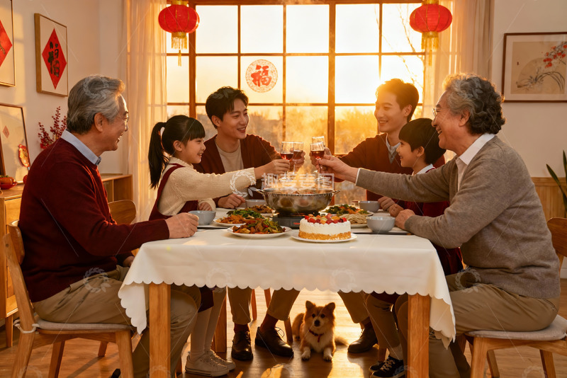 高清大图下载【趣麦麦图】三代同堂家庭聚餐温馨场景