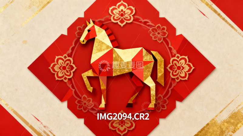 高清大图下载【趣麦麦图】红色背景上的几何马图案设计