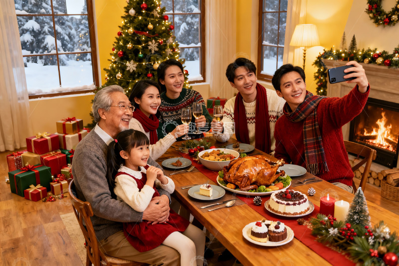 高清大图下载【趣麦麦图】圣诞家庭聚餐合影