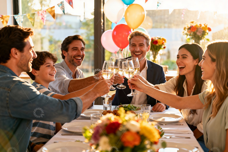 高清大图下载【趣麦麦图】家庭聚会欢庆举杯