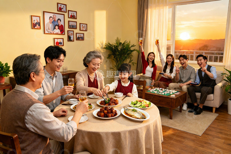 高清大图下载【趣麦麦图】三代同堂家庭聚餐其乐融融