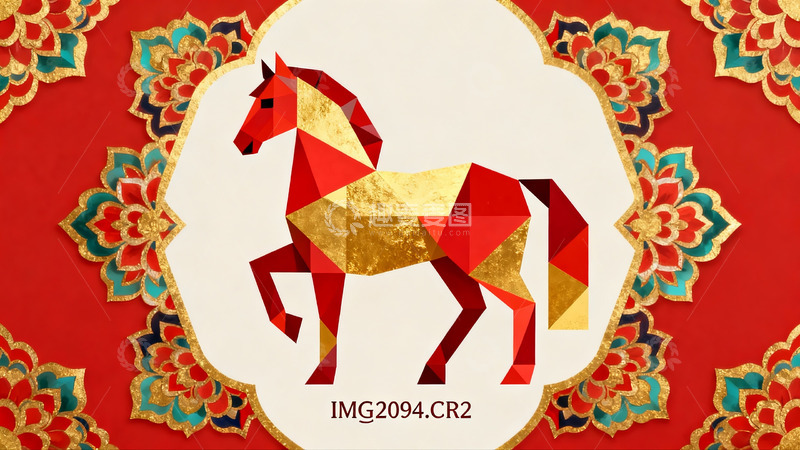 高清大图下载【趣麦麦图】红色背景几何马图案装饰画