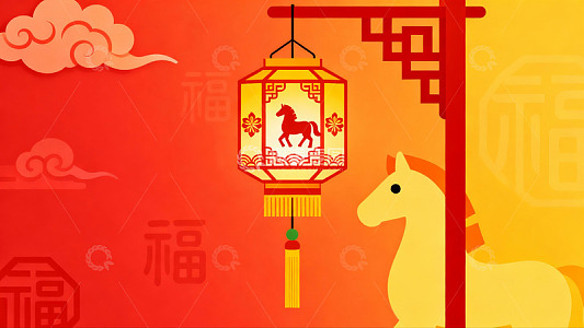 红色灯笼与马年图案的节日装饰