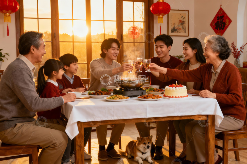 高清大图下载【趣麦麦图】三代同堂家庭聚餐其乐融融