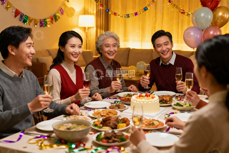 高清大图下载【趣麦麦图】家庭聚餐欢庆时刻