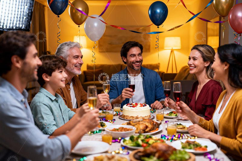 高清大图下载【趣麦麦图】家庭聚会欢庆生日温馨场景