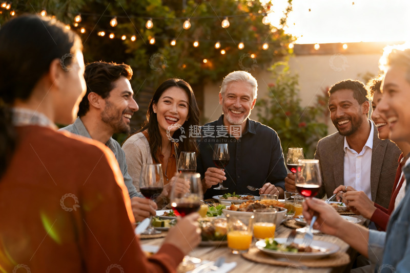 高清大图下载【趣麦麦图】朋友聚餐欢笑共享美食