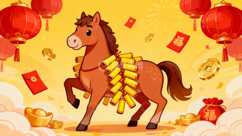 高清大图下载【趣麦麦图】卡通马年春节喜庆图案