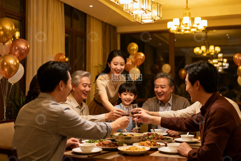 高清大图下载【趣麦麦图】温馨家庭聚餐欢庆时刻
