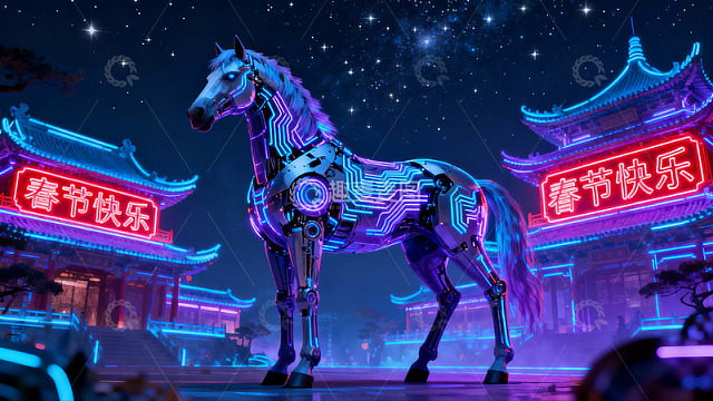 科技骏马迎新春夜景