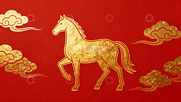 红色背景金色骏马祥云图案