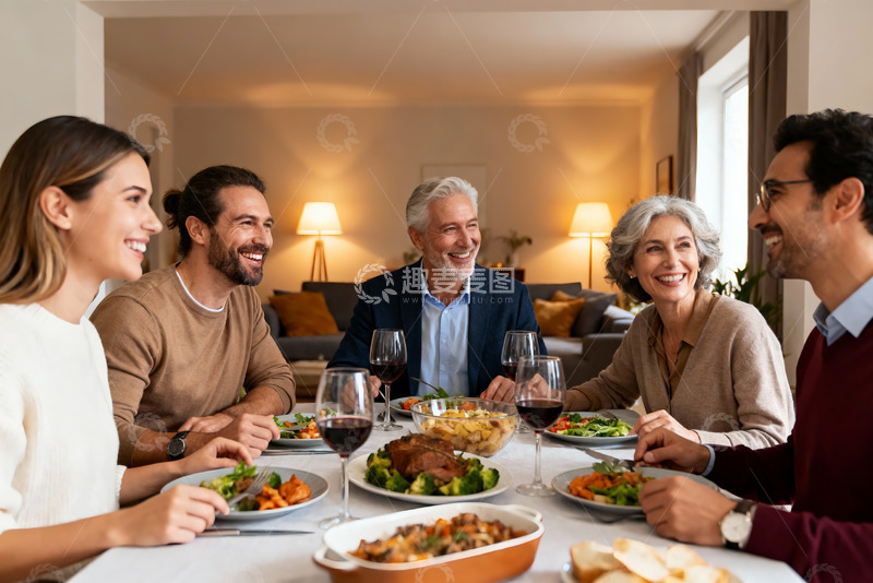 高清大图下载【趣麦麦图】家庭聚餐欢笑场景