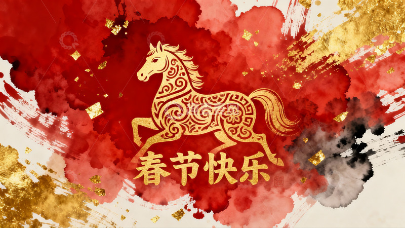 高清大图下载【趣麦麦图】春节马年水墨画设计