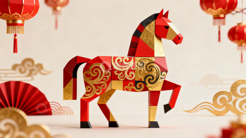 高清大图下载【趣麦麦图】红色立体马装饰迎新春