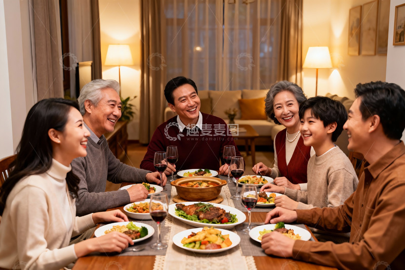 高清大图下载【趣麦麦图】三代同堂温馨聚餐