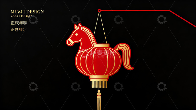 高清大图下载【趣麦麦图】红色马形灯笼新年装饰