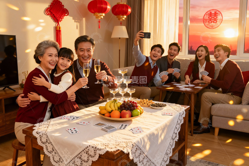 高清大图下载【趣麦麦图】家庭聚会欢庆节日温馨场景
