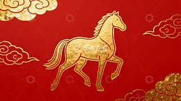 红色背景金色骏马祥云图案