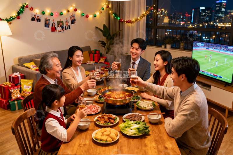 高清大图下载【趣麦麦图】家庭聚餐欢庆节日温馨场景