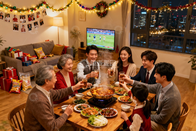高清大图下载【趣麦麦图】家庭聚餐欢庆节日温馨场景
