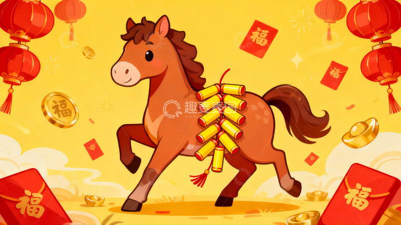 高清大图下载【趣麦麦图】春节骏马挂鞭迎祥图