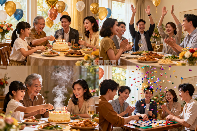 高清大图下载【趣麦麦图】家庭聚会欢庆场景