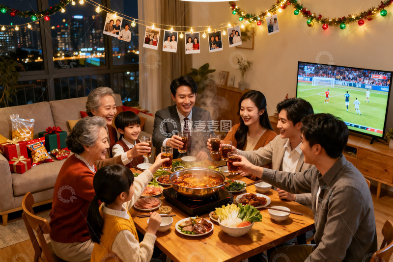 高清大图下载【趣麦麦图】家庭聚餐欢庆节日温馨场景