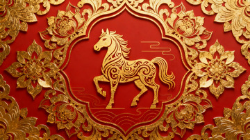 红色背景金色马纹样图案