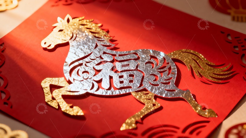 高清大图下载【趣麦麦图】红色剪纸马年福字装饰