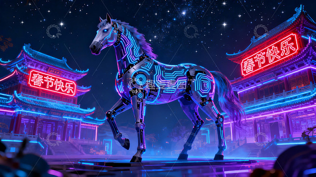 科技骏马迎新春夜景