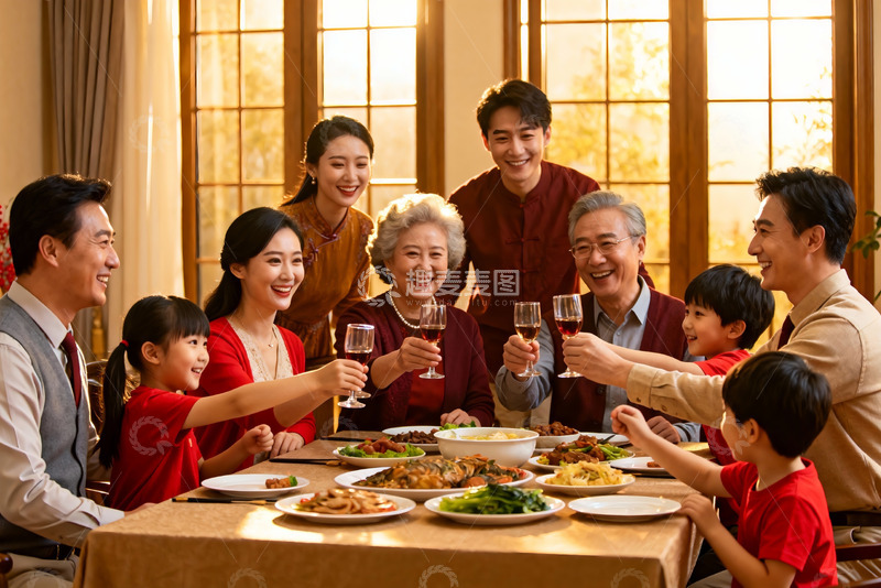 高清大图下载【趣麦麦图】三代同堂家庭聚餐其乐融融