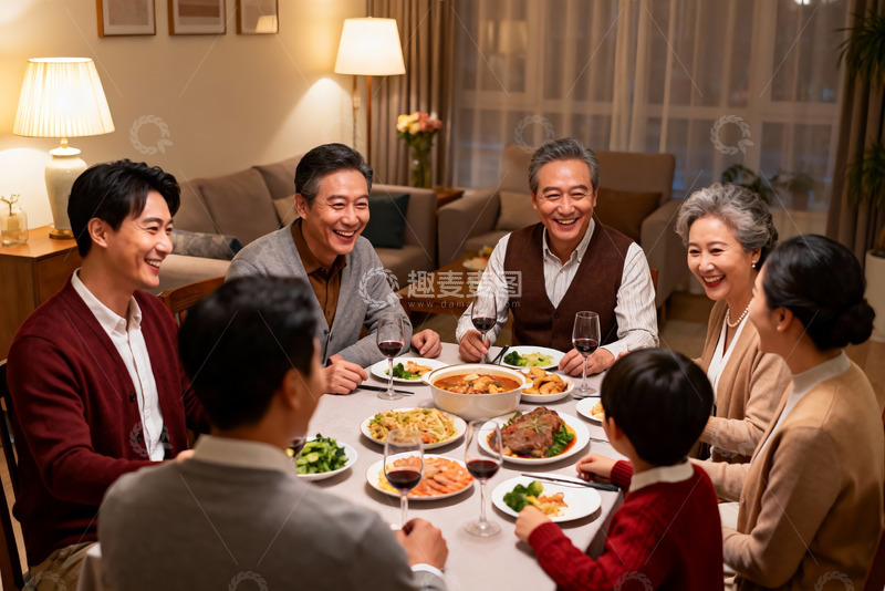 高清大图下载【趣麦麦图】温馨家庭聚餐其乐融融