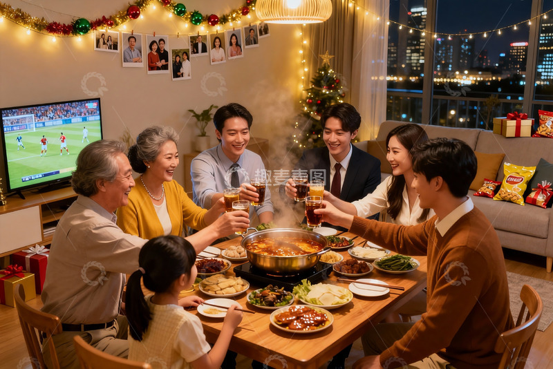 高清大图下载【趣麦麦图】家庭聚餐欢庆节日温馨场景