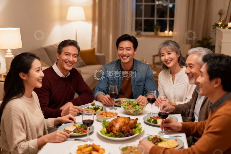高清大图下载【趣麦麦图】家庭聚餐欢声笑语其乐融融