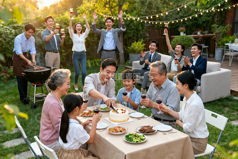 高清大图下载【趣麦麦图】家庭户外聚会欢庆场景