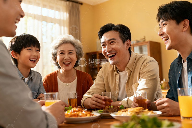 高清大图下载【趣麦麦图】三代同堂家庭聚餐其乐融融