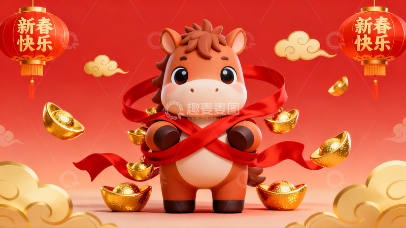 高清大图下载【趣麦麦图】卡通马年春节喜庆图案